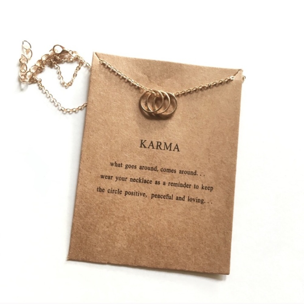 Golden Toned Karma Triple Rings Card Necklace - Picture 5 of 5